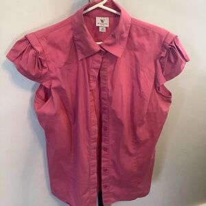 Pink button up with shaped shoulders